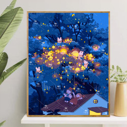 夏七酱作品 八代背板治愈风DIY数字油画丙烯手工装饰画