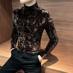 金丝绒打底衫男款春秋款爆款2026新款男装半高领痞帅男士长袖T恤