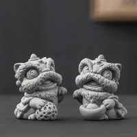 聚正 国风醒狮石狮子摆件一对吉祥物装饰品茶宠工艺品创意礼品生日礼物