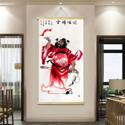 钟馗画像新中式挂画摆件沙发背景墙家居饰品优质木质卷轴实木挂画