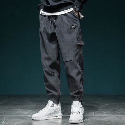 秋季华夫格工装裤子男宽松潮牌束脚裤秋冬款男士休闲裤加绒加大码