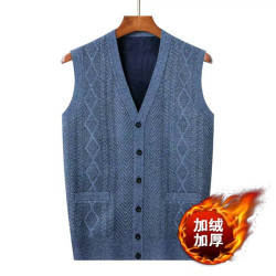中老年背心男士开衫无袖马甲爸爸春秋季简约加厚保暖针织毛衣坎肩