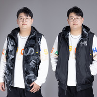 加肥男装印花棉马甲大码字母连帽外套时尚宽松加大休闲马夹潮流