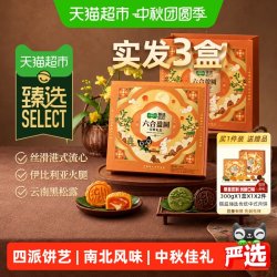 天猫超市 买1件发3件  猫超臻选六合盈圆月饼礼盒传统中式糕点心300克一盒企业业福利零食中秋送礼