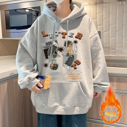 男女同款加绒加厚卫衣秋冬青少年高街连帽外套潮牌宽松个性帽衫