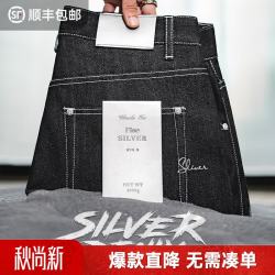 马登 工装 美式复古银牛原浆赤耳牛仔裤阿美咔叽丹宁直筒长裤子男秋 牛仔原色  34