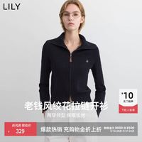 LILY 复古翻领修身绞花休闲通勤针织开衫外套