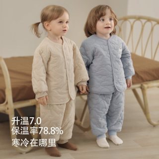 巴厘小猪 儿童夹棉套装冬季宝宝加厚保暖棉袄男童内搭打底衣服冬装女童棉服