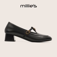 Millie's 官方旗舰店通勤风玛丽珍鞋女粗跟一字扣带浅口单鞋C
