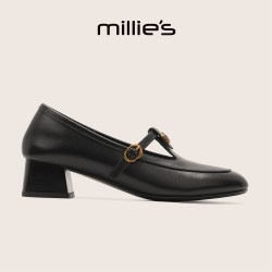 Millie's 官方旗舰店通勤风玛丽珍鞋女粗跟一字扣带浅口单鞋C