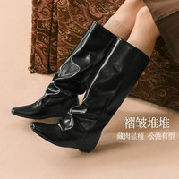 百思图 BX355DG6 方头裤管靴 黑色单里 39码