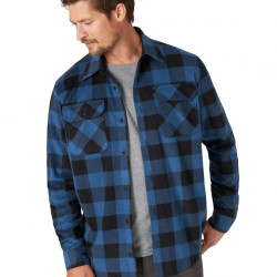 Wrangler Authentics 男士长袖加厚羊毛衬衫 透气保暖 格子图案 运动休闲蓝色 Large