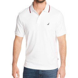 Nautica 男式 polo衫 经典修身短袖双色领polo衫 有领 短袖 经典修身 Bright White Large