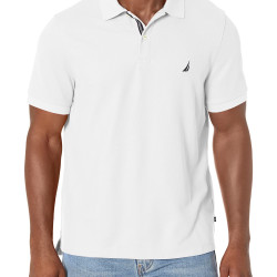 NAUTICA 男士短袖纯色Polo 衫 Bright White 中号