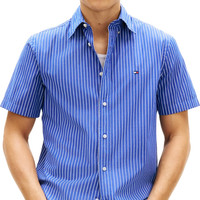 Tommy Hilfiger 汤米·希尔费格 男式 S/S 衬衫, 蓝色(楔形蓝色/条纹)