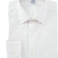 Brooks Brothers 布克兄弟 男式 纽扣衬衫 免熨抗皱斜纹布素色艾恩斯利宽领衬衫 有领 长袖 标准版型 White1 16" Neck 34" Sleeve