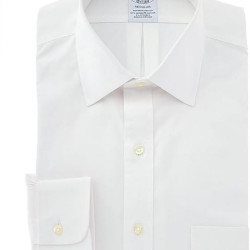 Brooks Brothers 布克兄弟 男式 纽扣衬衫 免熨抗皱斜纹布素色艾恩斯利宽领衬衫 有领 长袖 标准版型 White1 16" Neck 34" Sleeve