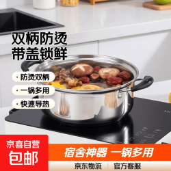 不锈钢汤锅奶锅炖锅煮粥煲汤锅单柄锅泡面煮奶锅牛奶锅学生宿舍锅 16cm双柄汤锅