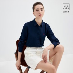 navigare 小帆船藏青色纯棉长袖衬衫女士百搭衬衣