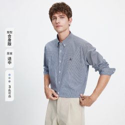 navigare 小帆船暗灰色通勤长袖衬衫男士细格子衬衣
