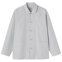 MUJI 男式方形剪裁盘扣长袖衬衫 浅灰色条纹 XL