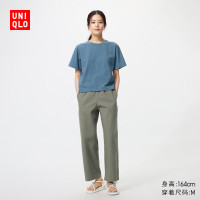 优衣库 全棉舒适九分裤常规款女装/休闲百搭宽松482243 486091 486091/56橄榄色 XL
