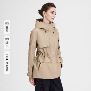 navigare 小帆船卡其色户外防水连帽夹克女上衣短外套