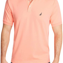 Nautica 男式 polo衫 经典修身短袖双色领polo衫 有领 短袖 经典修身 Pale Coral Large
