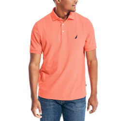 Nautica 男士短袖纯色弹力棉质珠地 Polo 衫 珊瑚色 中号