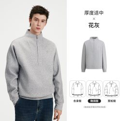 NVG·YOUNG navigare小帆船灰色卫衣男宽松休闲中性半开领拉链长袖上衣