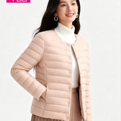鸭宝宝 90鸭绒轻薄无领修身女士羽绒服