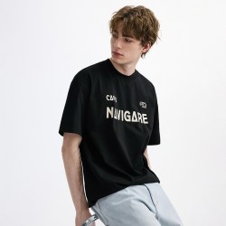 NVG·YOUNG [重磅T]NAVIGARE小帆船纯棉短袖t恤男黑色字母印花体恤