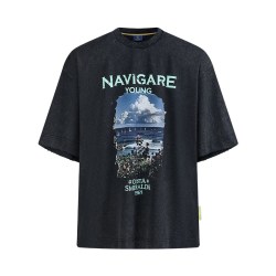 NVG·YOUNG Navigare意大利小帆船黑色印花短袖T恤男士