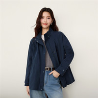 佐丹奴 宽松廓形夹克女2026秋冬纯棉立领可收腰风衣外套女13376993  08 军蓝 M码