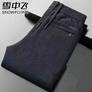 雪中飞 灯芯绒直筒松紧腰保暖休闲裤 黑色 2XL