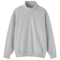 MUJI 男式毛圈棉半拉链运动衫 灰色 S(165/84A) 男士卫衣
