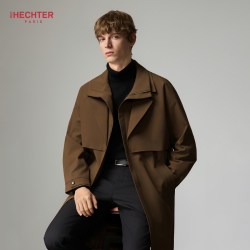 HECHTER 赫仕特风衣男士春秋季暗门襟商务休闲垂感翻领中长款外套