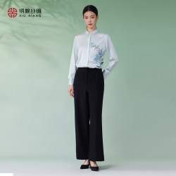绣娘 丝绸真丝裤子女装百搭时尚宽松纯色直筒裤新款夏季薄款西装裤