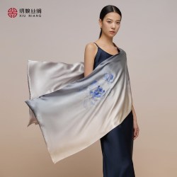 绣娘 丝绸真丝丝巾新款披肩女外搭100%桑蚕丝高级手工刺绣绣花长巾