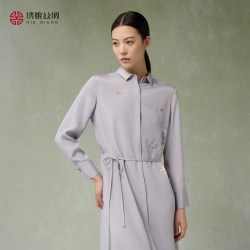 绣娘 丝绸2026新款真丝连衣裙长袖轻奢高级桑蚕丝气质女装长裙礼盒
