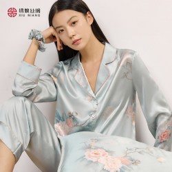 绣娘 丝绸100%桑蚕丝新款真丝睡衣高级印花宽松女款家居服套装礼盒