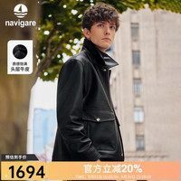 navigare 头层牛皮 哑光真皮皮衣 翻领夹克 暗夜黑 S