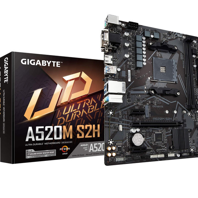 技嘉 计算机主板 A520M S2H AMD A520芯片组 Socket AM4接口 DDR4内存 1GB