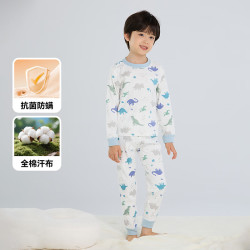 棉花堂 抗菌透气 恐龙满印 110cm 儿童保暖内衣套装