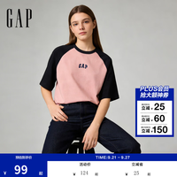 Gap 725618 纯棉印花撞色插肩袖 粉色 L(175/96A) 短袖T恤