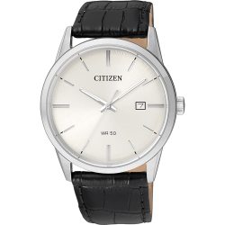 CITIZEN 男士石英手表 不锈钢圆形表盘 黑色银色