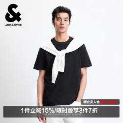 杰克琼斯 夏季短袖T恤  新疆纯棉  黑色