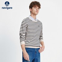 navigare 意大利小帆船假两件条纹针织衫男士毛衣