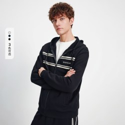 navigare 意大利小帆船黑色连帽卫衣男高弹开衫外套