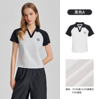 POLOWALK 女士短袖V领T恤2026夏季新款撞色显瘦打底衫潮流女装上衣